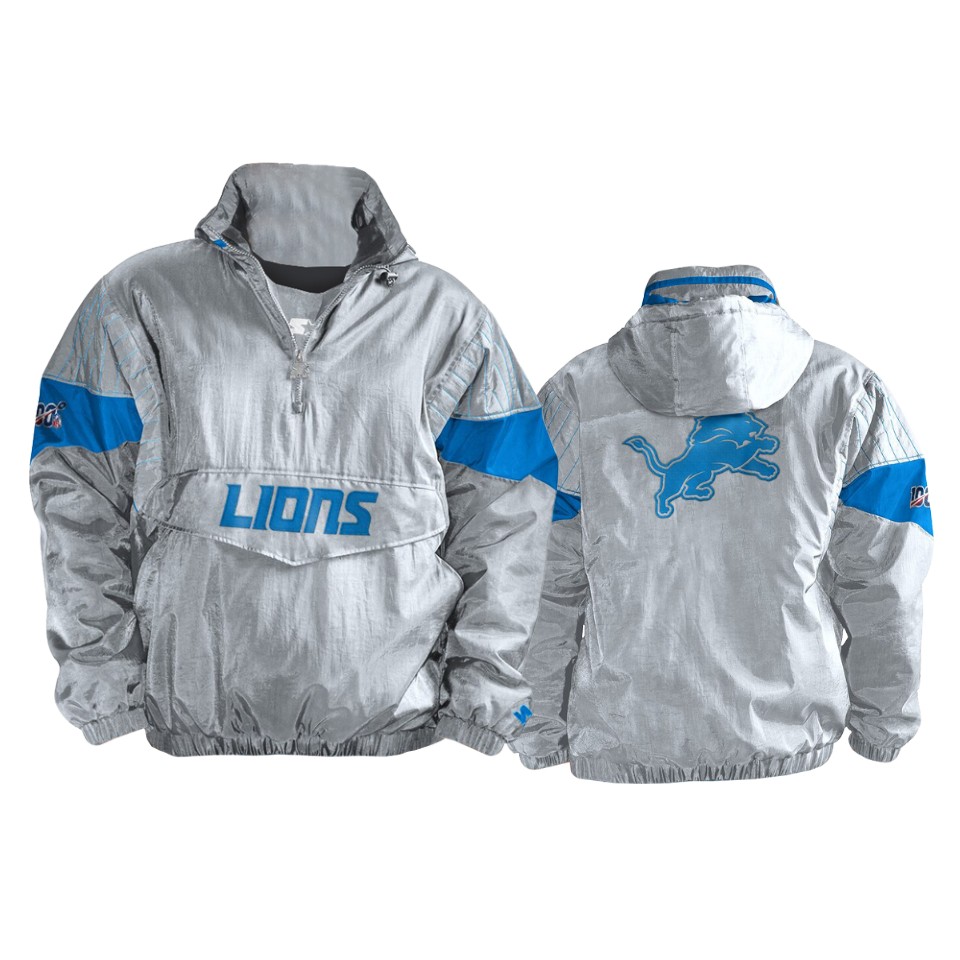 lions gray light blue 100th season thursday night lights quarter zip breakaway jacket