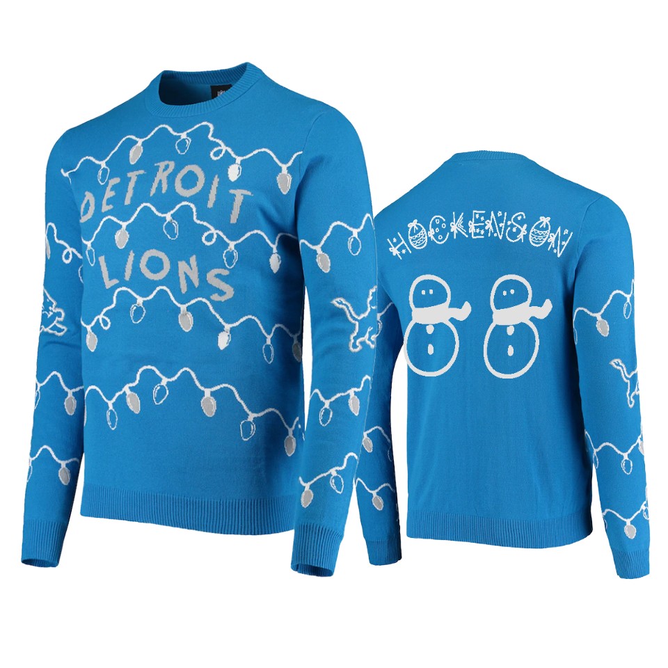 lions t.j. hockenson blue ugly light up sweater