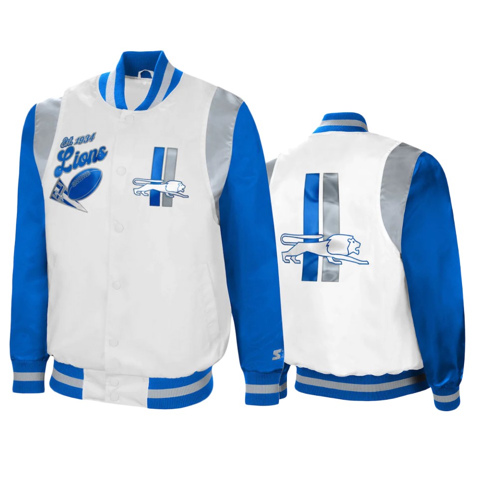 lions white blue retro the all american full snap jacket