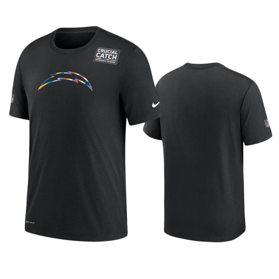 los angeles chargers black crucial catch sideline t shirt