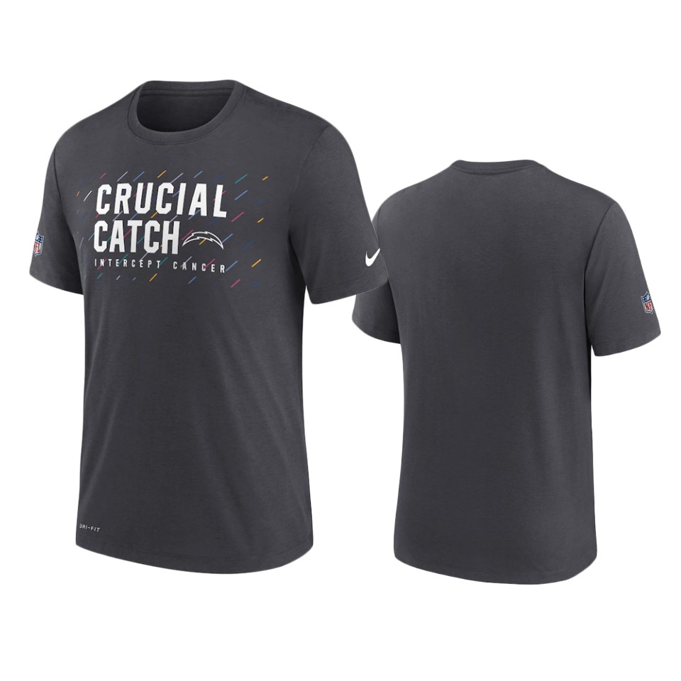 los angeles chargers charcoal 2021 nfl crucial catch performance t shirt