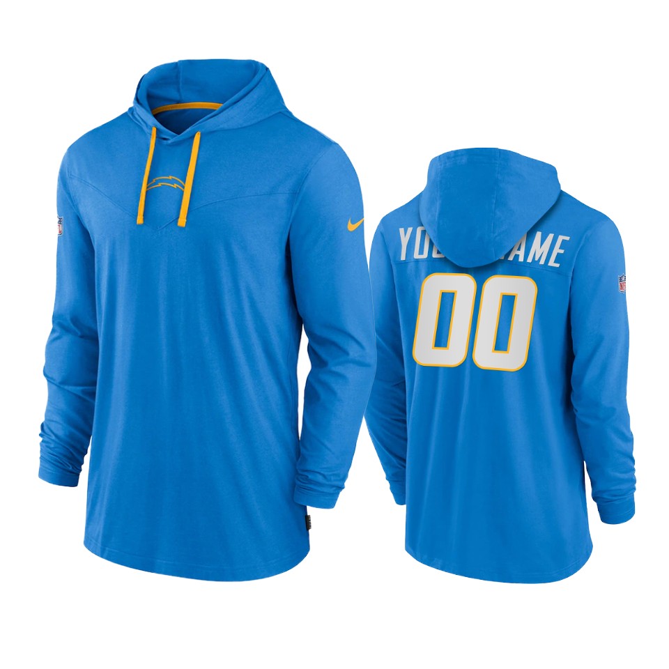 los angeles chargers custom powder blue sideline performance hoodie tri blend t shirt