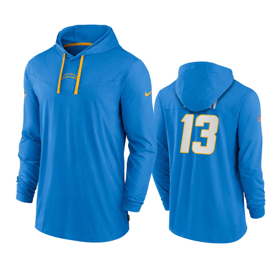 los angeles chargers keenan allen powder blue sideline performance hoodie tri blend t shirt