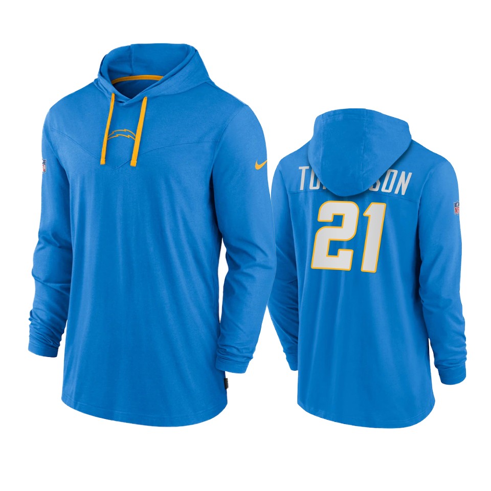 los angeles chargers ladainian tomlinson powder blue sideline performance hoodie tri blend t shirt