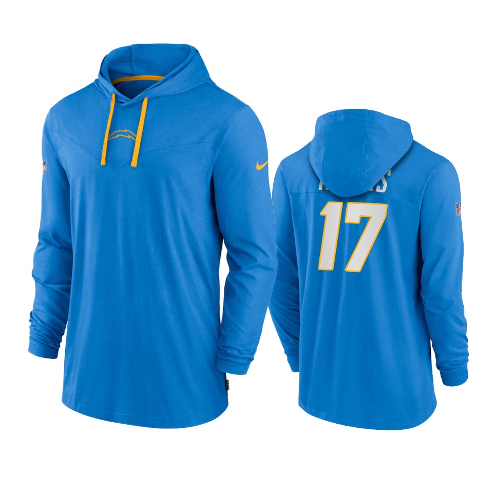 los angeles chargers philip rivers powder blue sideline performance hoodie tri blend t shirt
