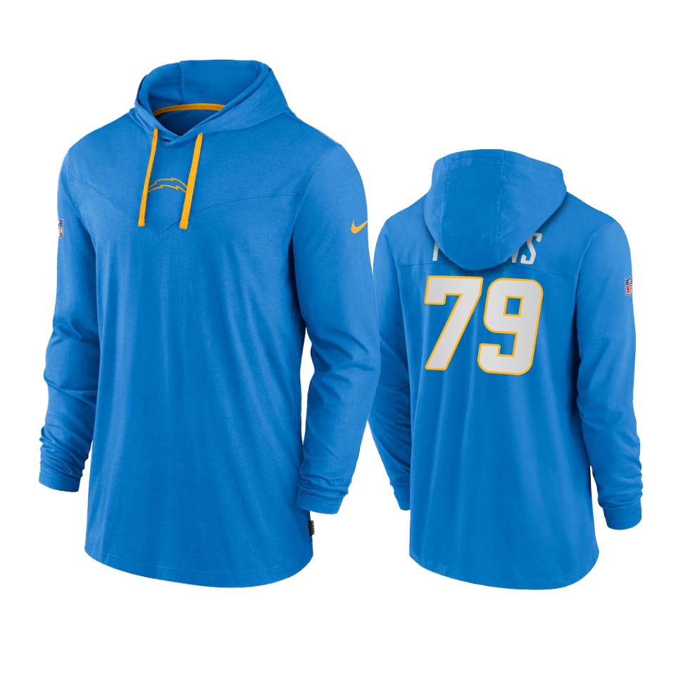 los angeles chargers trey pipkins powder blue sideline performance hoodie tri blend t shirt