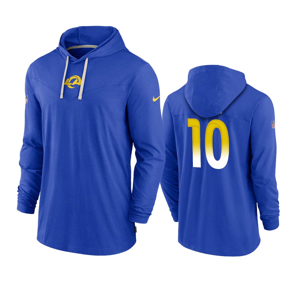 los angeles rams cooper kupp royal sideline performance hoodie tri blend t shirt
