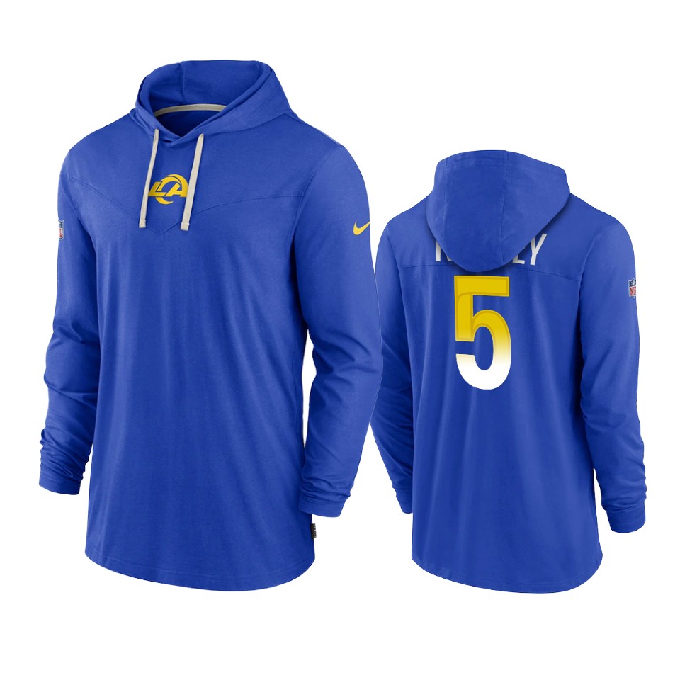 los angeles rams jalen ramsey royal sideline performance hoodie tri blend t shirt
