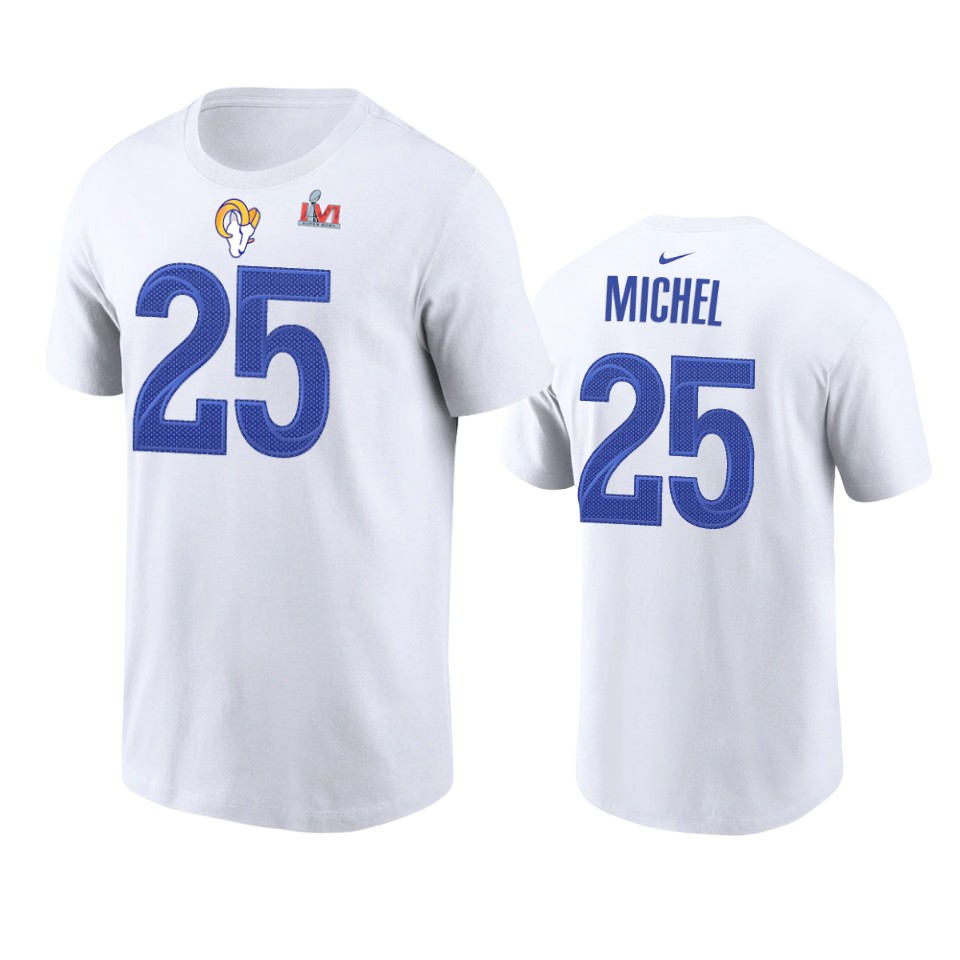 los angeles rams sony michel white super bowl lvi t shirt