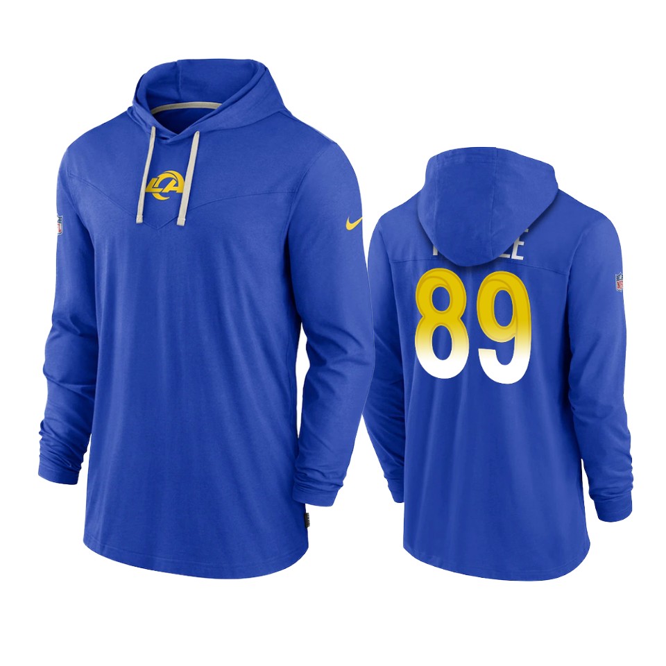 los angeles rams tyler higbee royal sideline performance hoodie tri blend t shirt