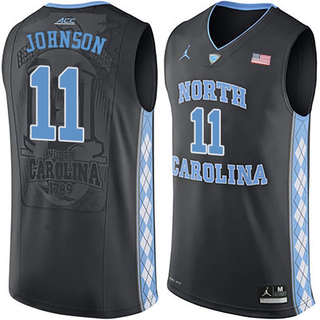 male north carolina tar heels black brice johnson college basketball jersey
