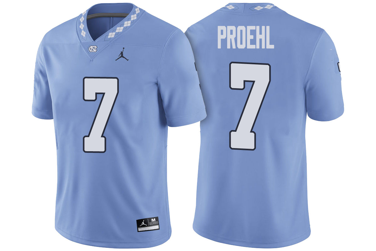 male north carolina tar heels carolina blue austin proehl 2017 player game football jersey