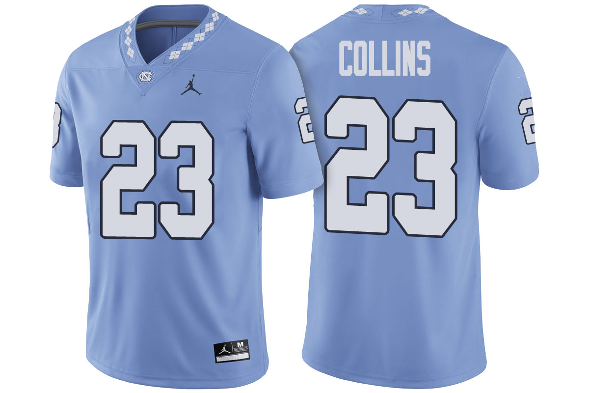 male north carolina tar heels carolina blue cayson collins 2017 player game football jersey