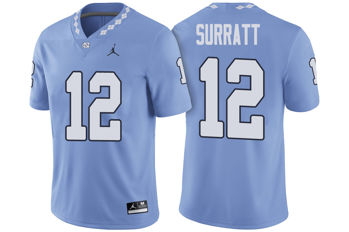 male north carolina tar heels carolina blue chazz surratt 2017 player game football jersey