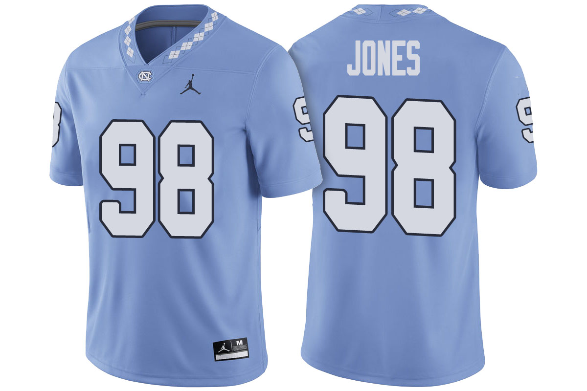 male north carolina tar heels carolina blue freeman jones 2017 player game football jersey