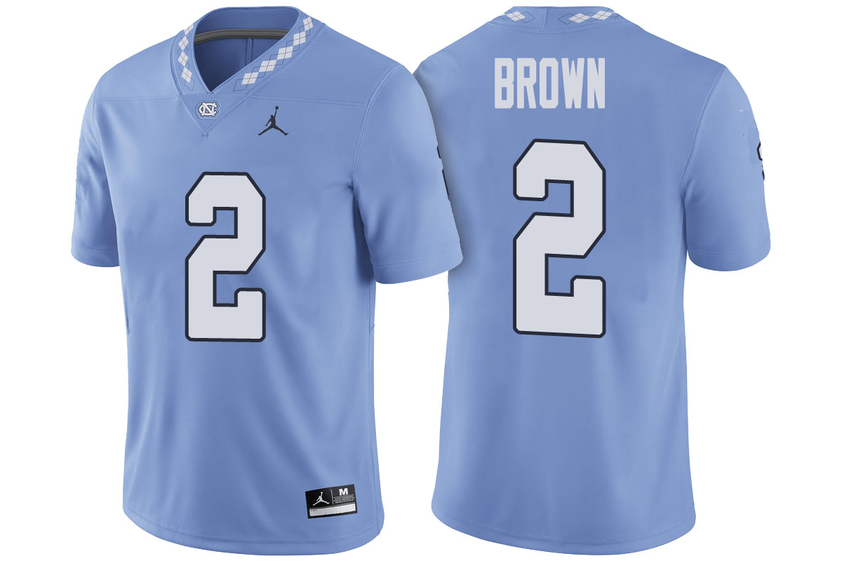 male north carolina tar heels carolina blue jordon brown 2017 player game football jersey