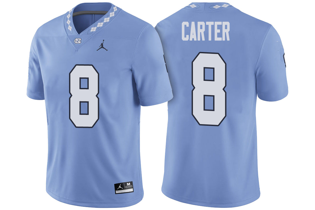 male north carolina tar heels carolina blue michael carter 2017 player game football jersey