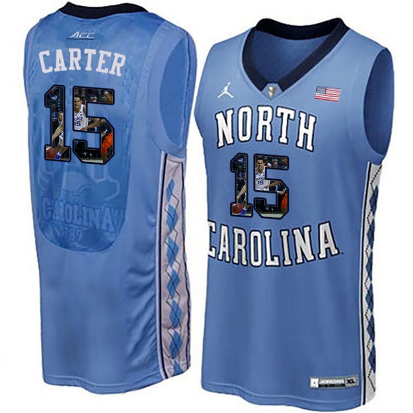 male north carolina tar heels royal 15 vince carter ncaa basketball jersey with player pictorial