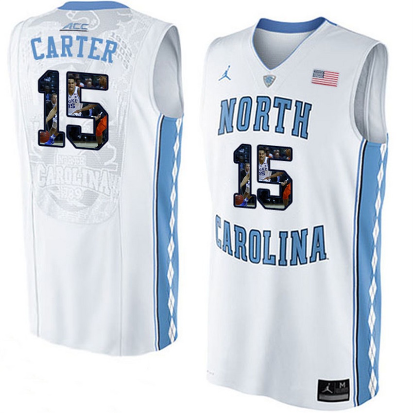 male north carolina tar heels white 15 vince carter ncaa basketball jersey with player pictorial