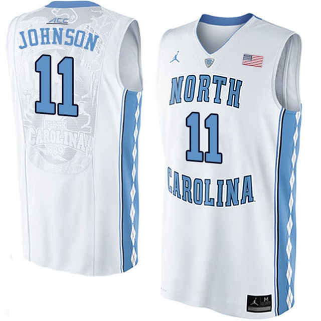 male north carolina tar heels white brice johnson college basketball jersey