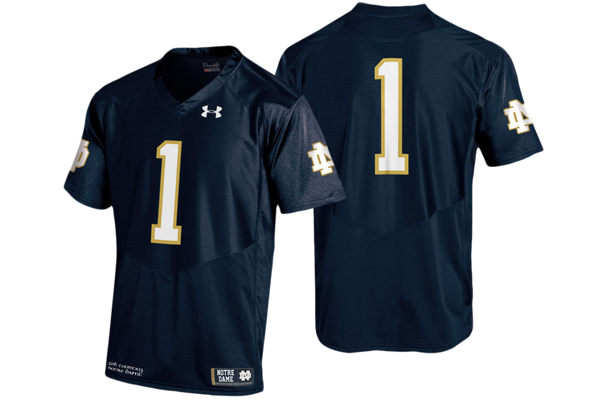 male notre dame fighting irish navy 1 college football game performance jersey