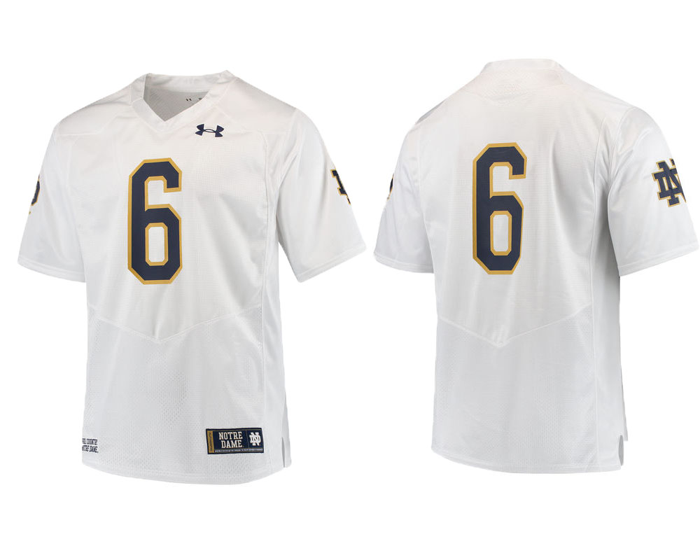 male notre dame fighting irish white 6 college football performance jersey
