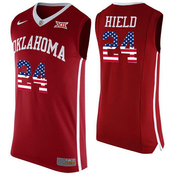 male oklahoma sooners 24 buddy heild red national flag basketball jersey