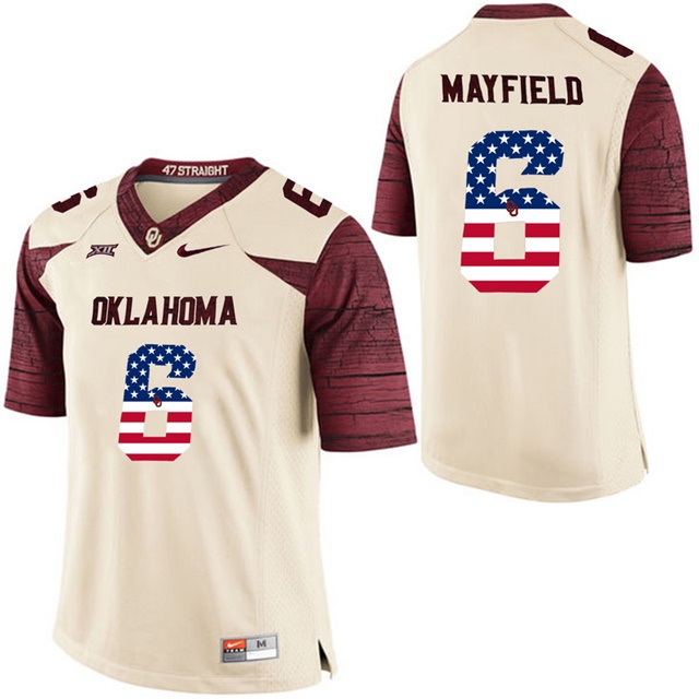 male oklahoma sooners 6 baker mayfield white college football limited jersey