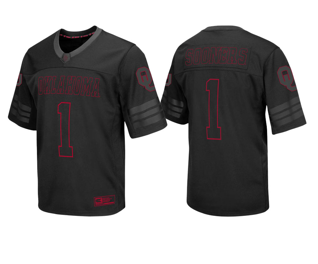 male oklahoma sooners black 1 college colosseum blackout football jersey