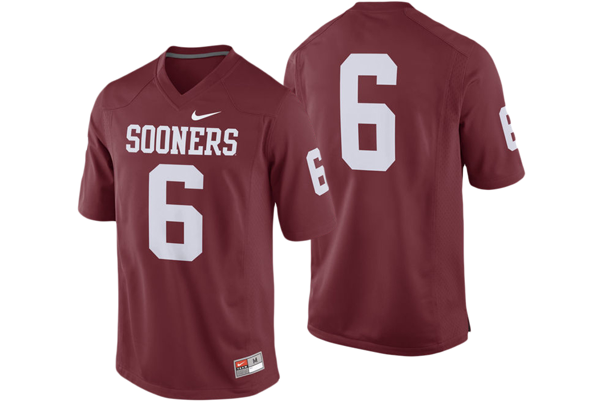 male oklahoma sooners crimson 6 college football game performance jersey