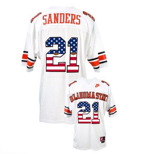 male oklahoma state cowboys 21 barry sanders white college football throwback jersey
