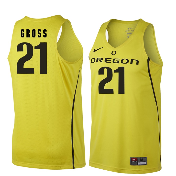 male oregon ducks gold 21 evan gross ncaa basketball jersey
