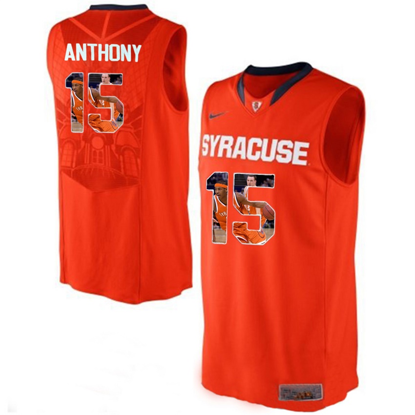 male syracuse orange orange 15 camerlo anthony ncaa basketball jersey with player pictorial