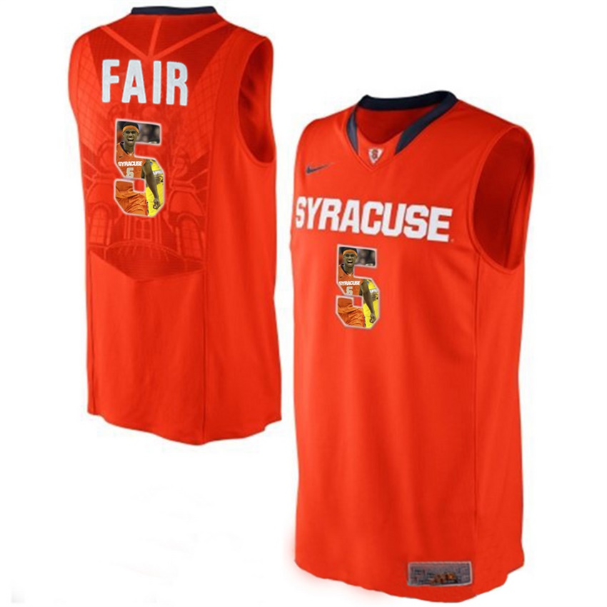 male syracuse orange orange 5 c. j. fair ncaa basketball jersey with player pictorial