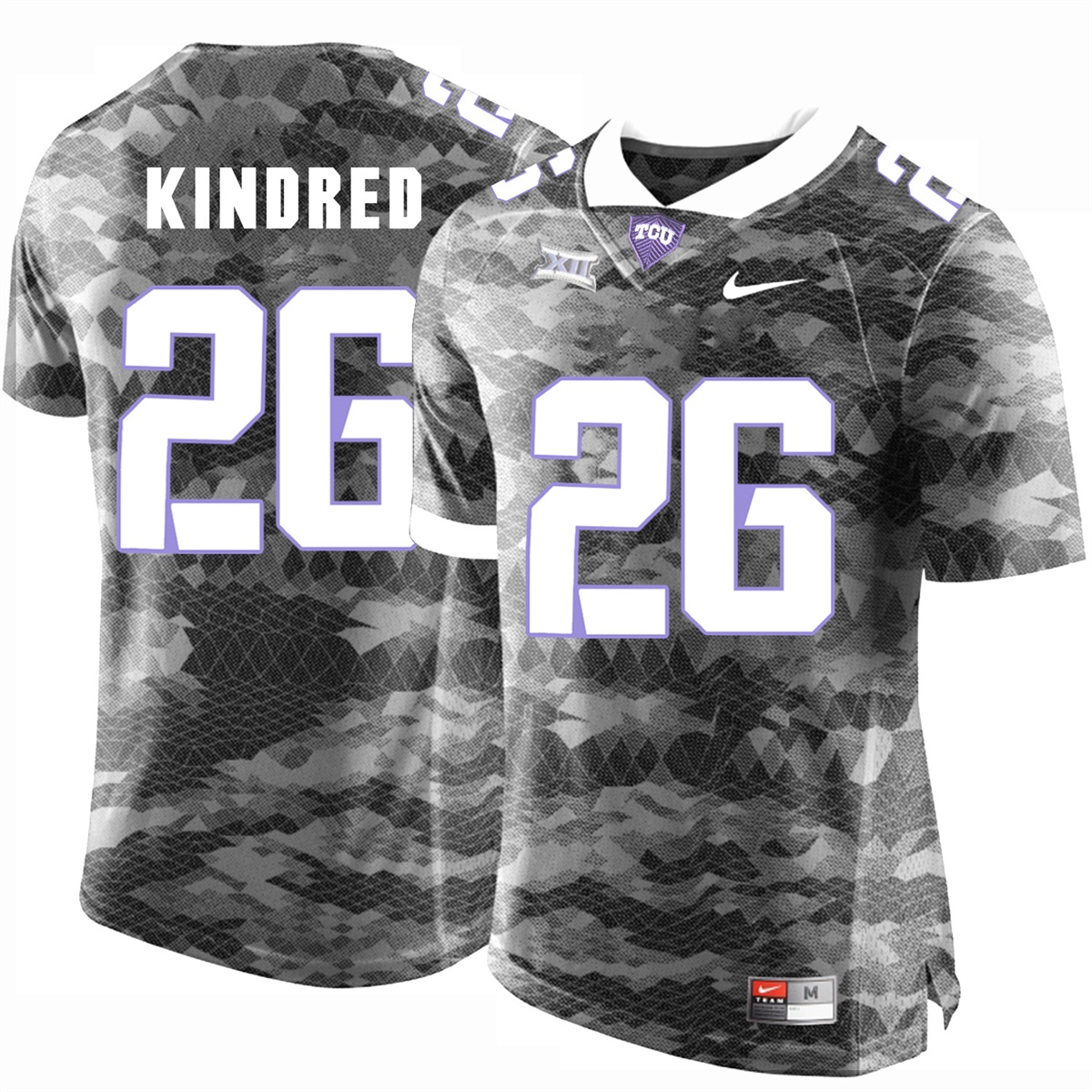 male tcu horned frogs grey derrick kindred college football jersey