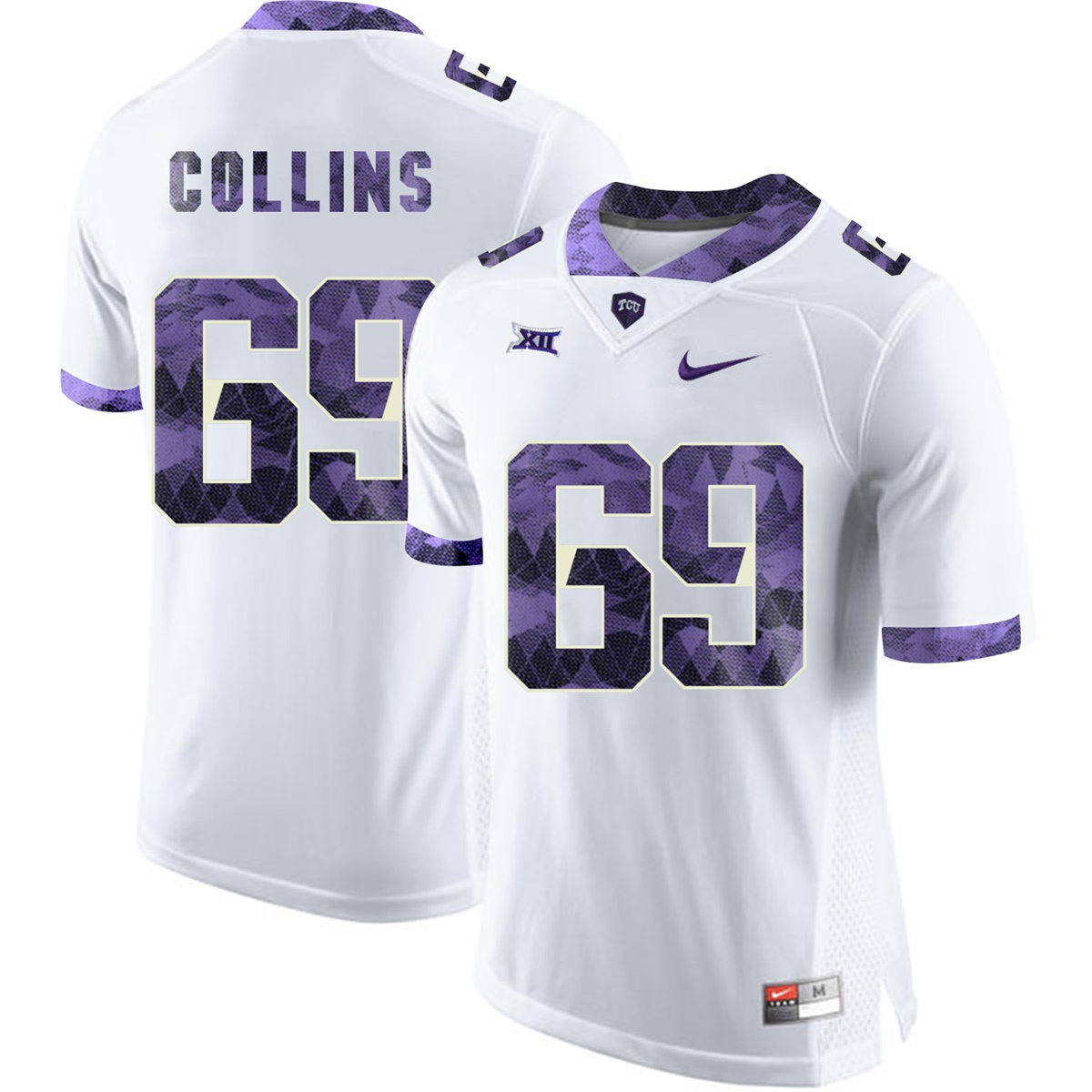 male tcu horned frogs white aviante collins college football jersey