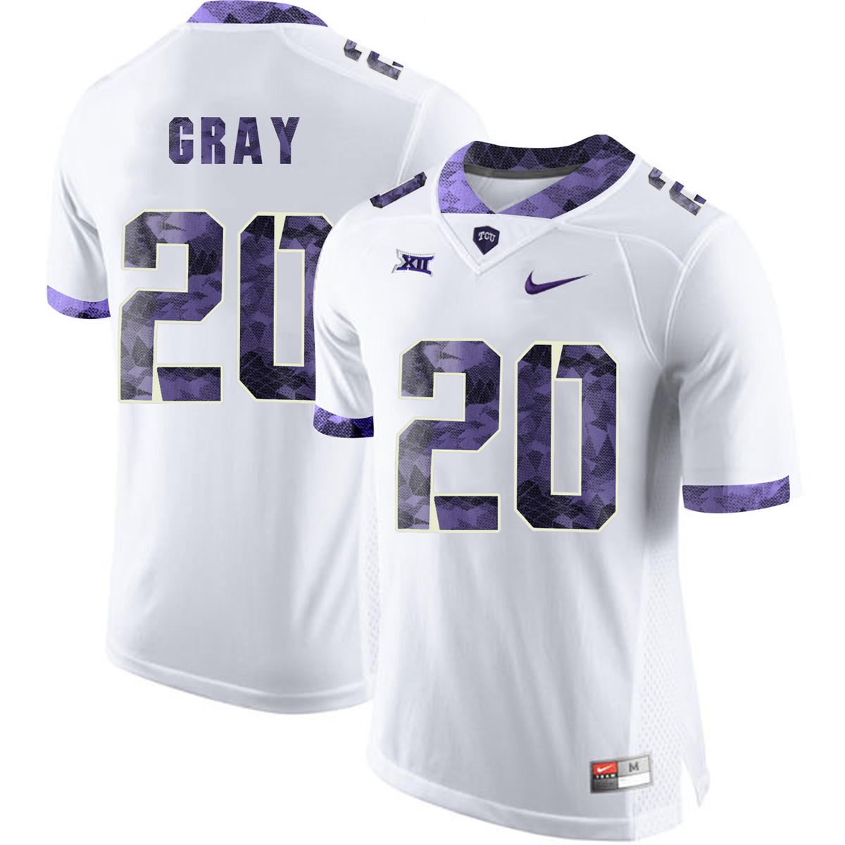 male tcu horned frogs white deante gray college football jersey