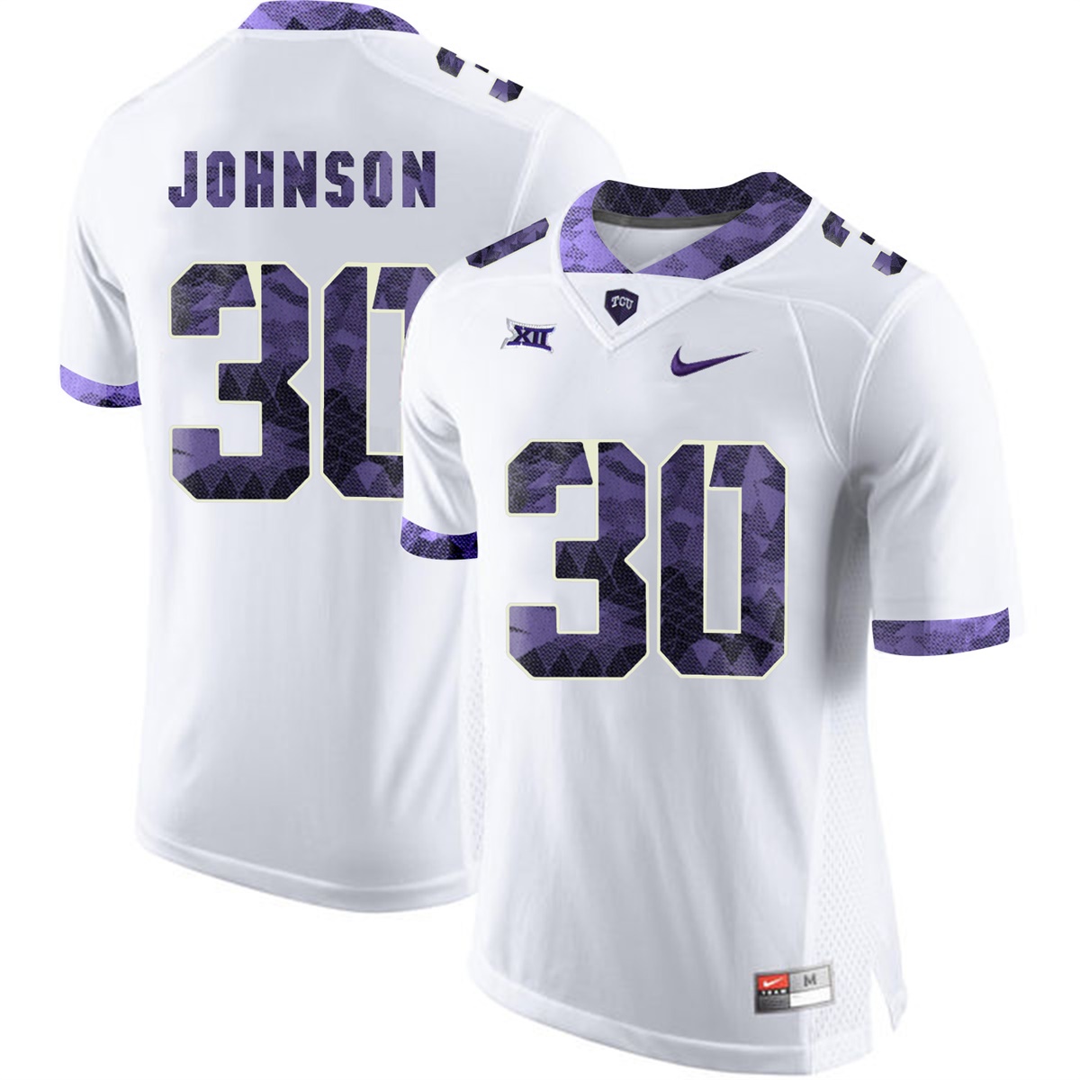 male tcu horned frogs white denzel johnson college football jersey
