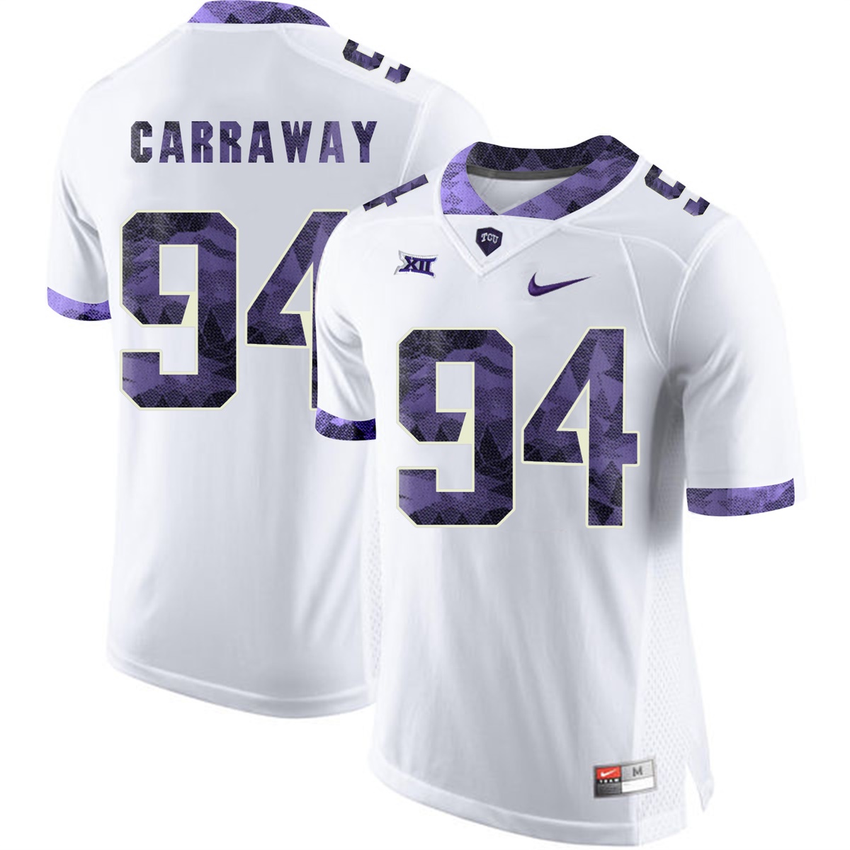 male tcu horned frogs white josh carraway college football jersey