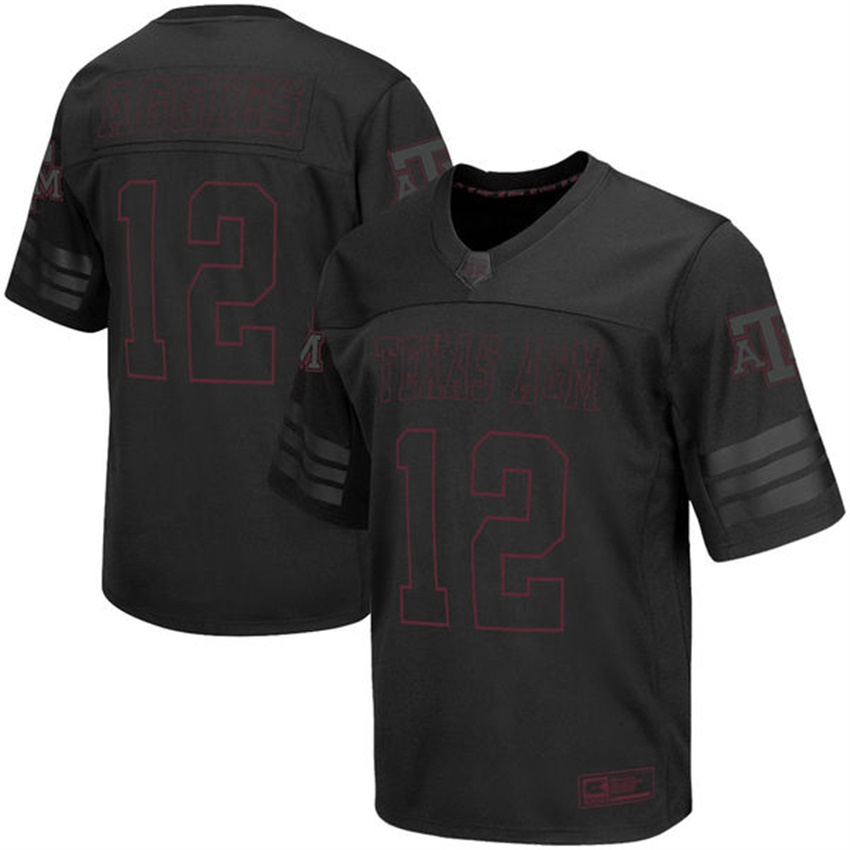 male texas a&m aggies black 12 blackout college football jersey