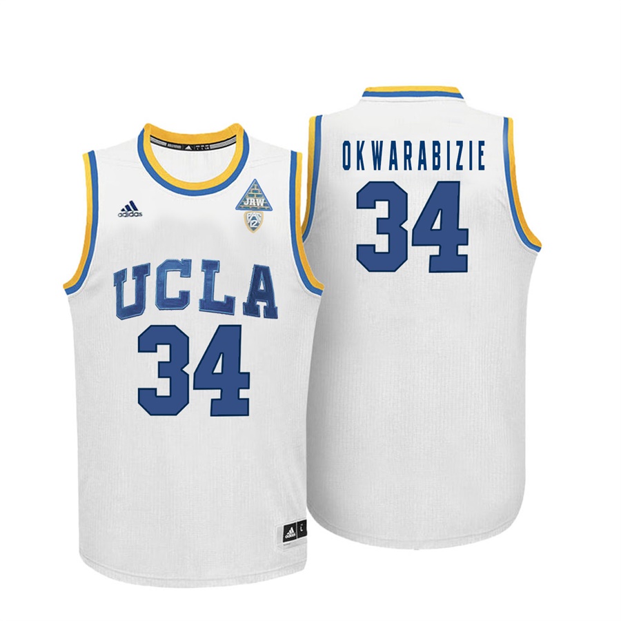 male ucla bruins white 34 ikenna okwarabizie ncaa basketball player name and number jersey