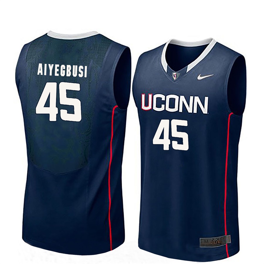 male uconn huskies navy 45 omotayo aiyegbusi ncaa basketball player name and number jersey