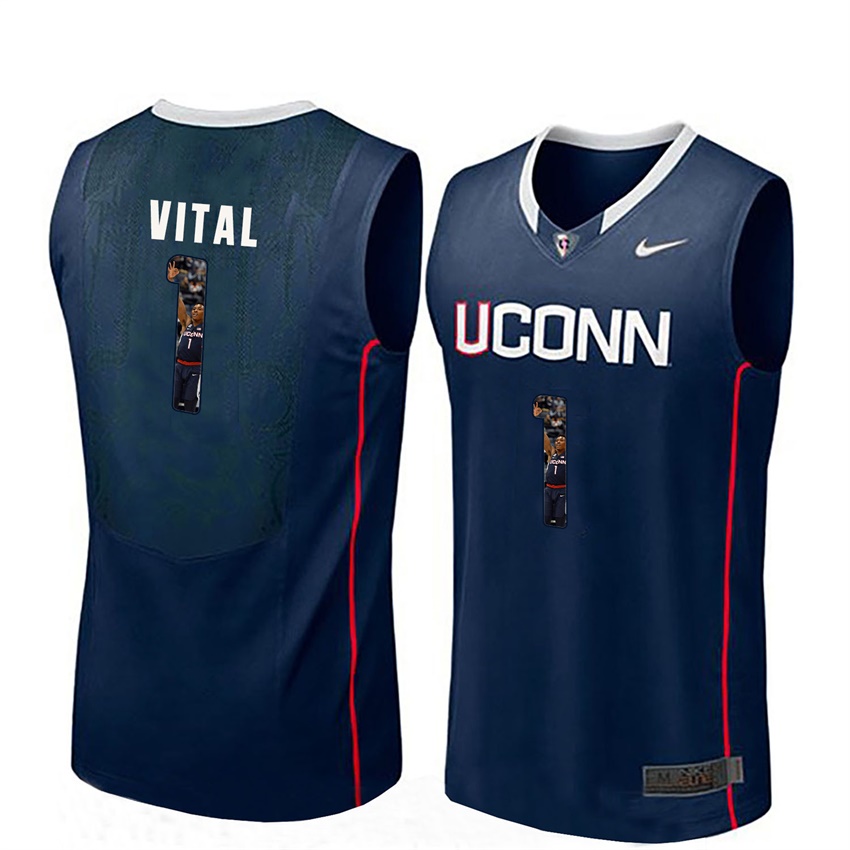 male uconn huskies navy christian vital college basketball player portrait jersey