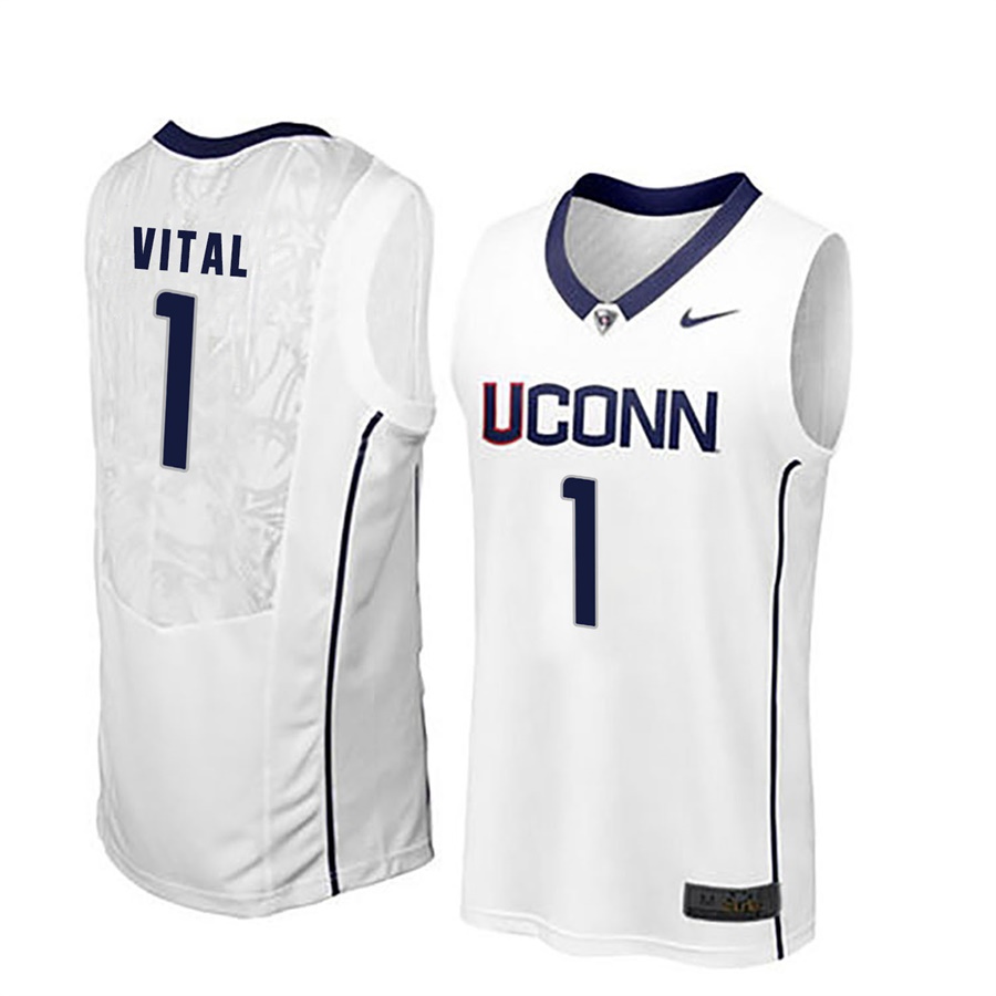 male uconn huskies white 1 christian vital ncaa basketball player name and number jersey