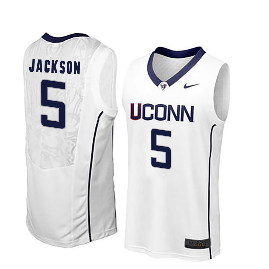 male uconn huskies white 5 vance jackson ncaa basketball player name and number jersey