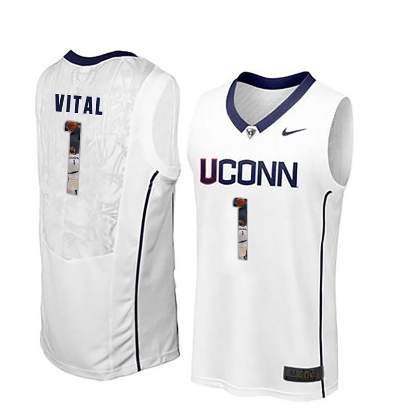 male uconn huskies white christian vital college basketball player portrait jersey
