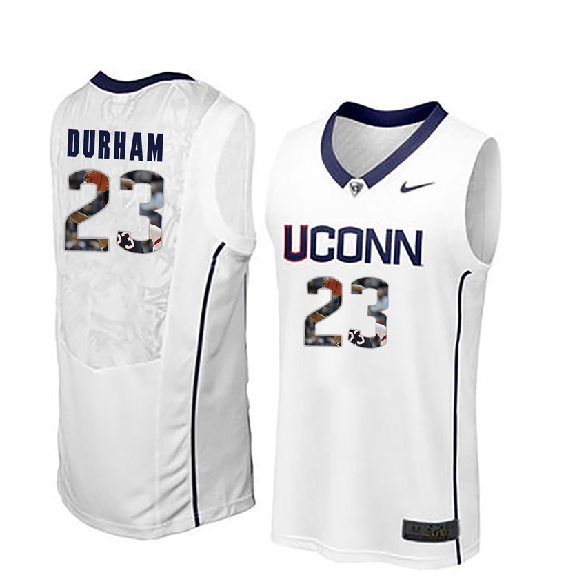 male uconn huskies white juwan durham college basketball player portrait jersey