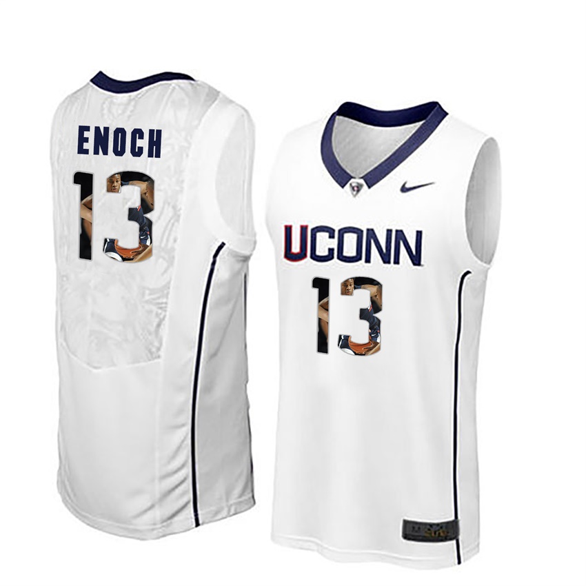 male uconn huskies white steven enoch college basketball player portrait jersey