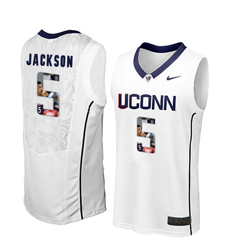 male uconn huskies white vance jackson college basketball player portrait jersey