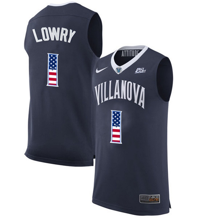 male villanova wildcats 1 kyle lowry navy blue national flag basketball jersey